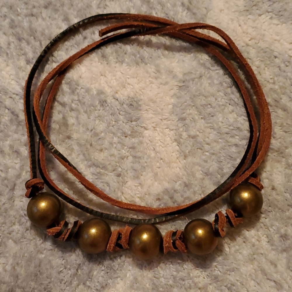 Brass and leather necklace/choker